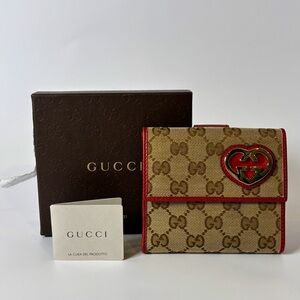 Gucci Vintage GG Monogram Wallet – Red Heart Logo, With Box